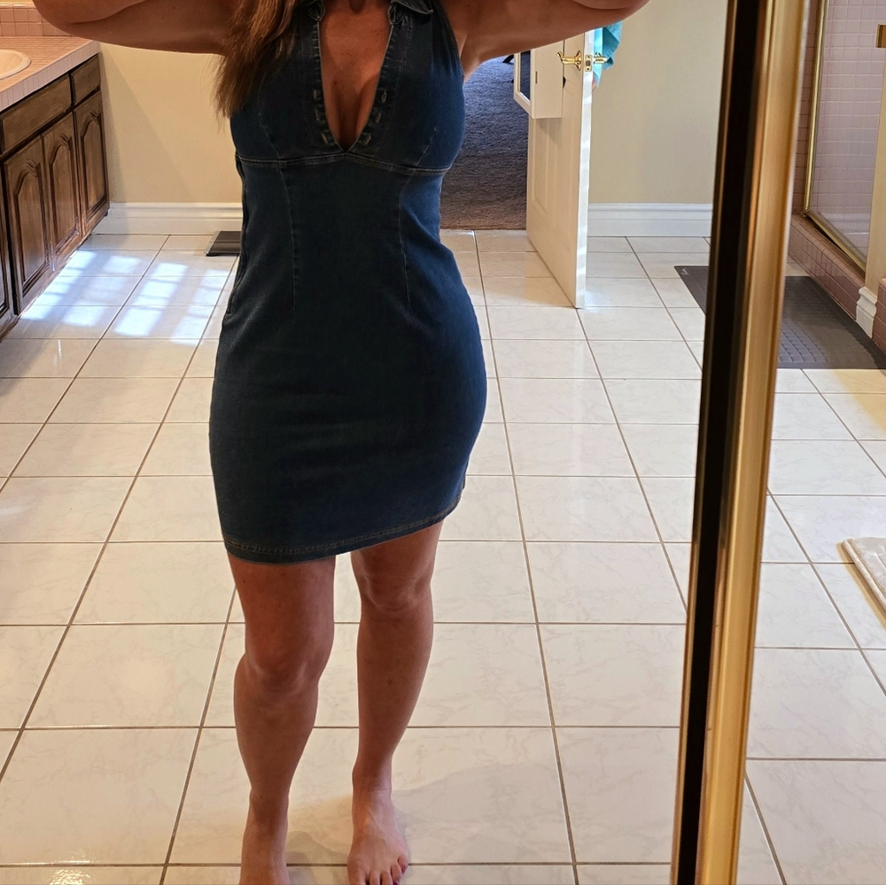 Blue Denim Jean Zip Up Dress - Picture 9 of 9